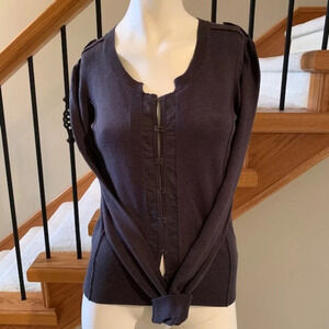 Planet Casual Lg Slv Fitted Cardigan Sweater w Ribbed Scoop Neck Gray Sz XS